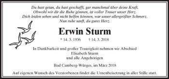 Traueranzeige von Erwin Sturm von  Camberger Anzeiger