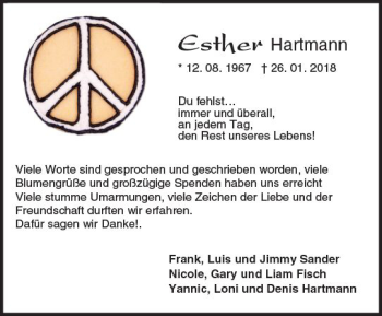 Traueranzeige von Esther Hartmann von Trauerportal Rhein Main Presse