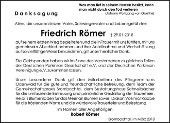Traueranzeige von Friedrich Römer von Trauerportal Rhein Main Presse