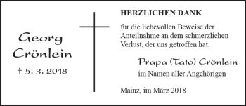 Traueranzeige von Georg Grönlein von Trauerportal Rhein Main Presse