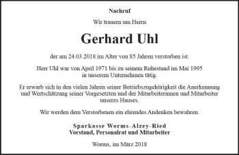Traueranzeige von Gerhard Uhl von Trauerportal Rhein Main Presse