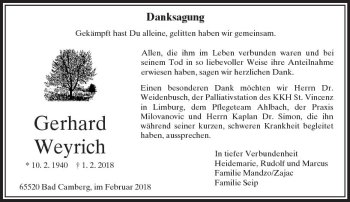 Traueranzeige von Gerhard Weyrich von  Camberger Anzeiger