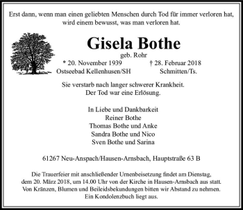 Traueranzeige von Gisela Bothe von  Usinger Anzeiger