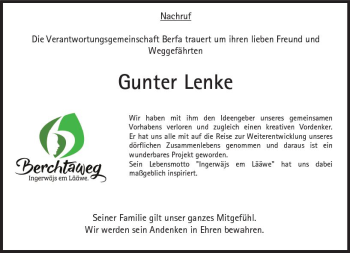 Traueranzeige von Gunter Lenke von VRM Trauer