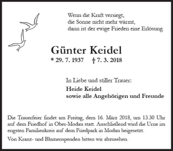 Traueranzeige von Günter Keidel von Trauerportal Rhein Main Presse