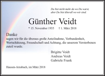 Traueranzeige von Günther Veidt von  Usinger Anzeiger