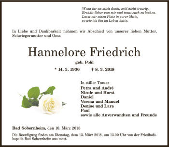 Traueranzeige von Hanna Friedrich von Trauerportal Rhein Main Presse