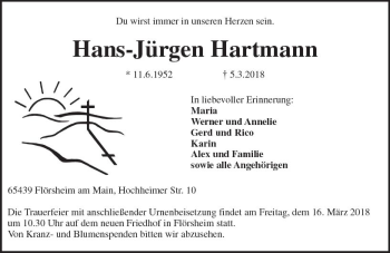 Traueranzeige von Hans-Jürgen Hartmann von Trauerportal Rhein Main Presse