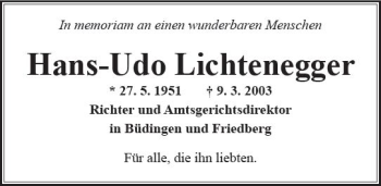 Traueranzeige von Hans-Udo Lichtenegger von  Kreisanzeiger