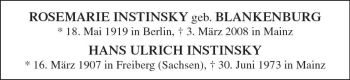 Traueranzeige von Hans Ulrich  Instinsky von Trauerportal Rhein Main Presse
