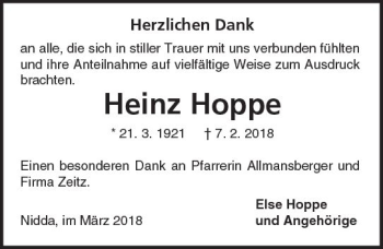 Traueranzeige von Heinz Hoppe von  Kreisanzeiger