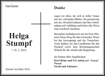 Traueranzeige von Helga Stumpf von VRM Trauer
