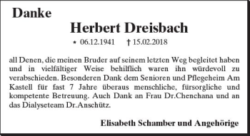 Traueranzeige von Herbert Dreisbach von Trauerportal Rhein Main Presse