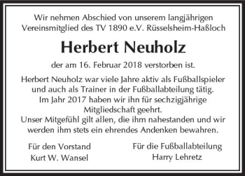 Traueranzeige von Herbert Neuholz von Trauerportal Rhein Main Presse