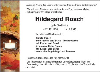 Traueranzeige von Hildegard Rosch von  Kreisanzeiger