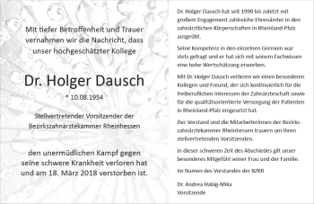 Traueranzeige von Holger Dausch von Trauerportal Rhein Main Presse