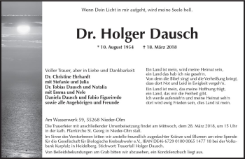 Traueranzeige von Holger Dausch von Trauerportal Rhein Main Presse
