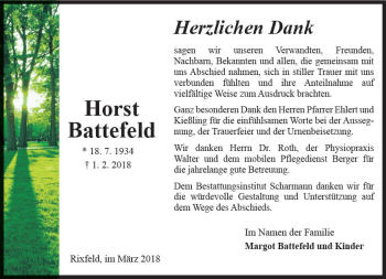 Traueranzeige von Horst Battefeld von VRM Trauer