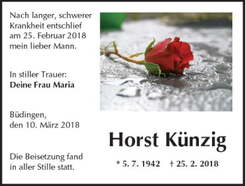 Traueranzeige von Horst Künzig von  Kreisanzeiger