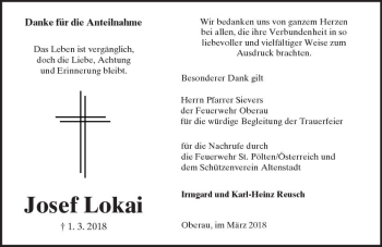 Traueranzeige von Josef Lokai von  Kreisanzeiger