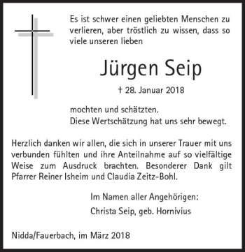 Traueranzeige von Jürgen Seip von  Kreisanzeiger
