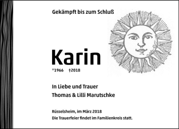 Traueranzeige von Karin  von Trauerportal Rhein Main Presse