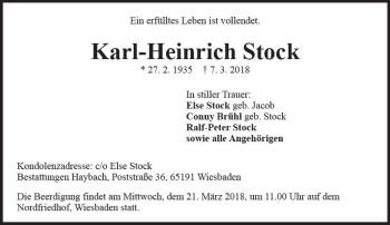 Traueranzeige von Karl-Heinrich Stock von Trauerportal Rhein Main Presse