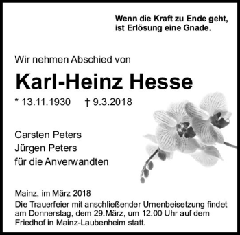 Traueranzeige von Karl-Heinz Hesse von Trauerportal Rhein Main Presse