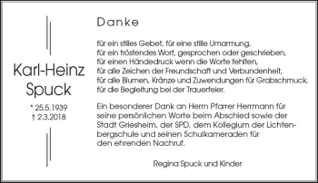 Traueranzeige von Karl-Heinz Spuck von Trauerportal Rhein Main Presse
