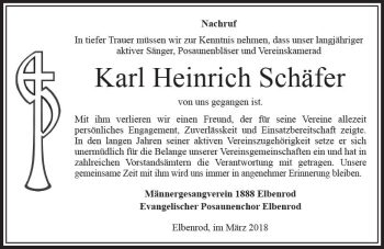 Traueranzeige von Karl Heinrich Schäfer von VRM Trauer