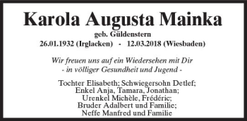 Traueranzeige von Karola Augusta Mainka von Trauerportal Rhein Main Presse