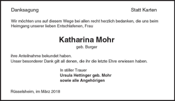 Traueranzeige von Katharina Mohr von Trauerportal Rhein Main Presse