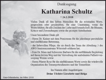 Traueranzeige von Katharina Schultz von Trauerportal Rhein Main Presse