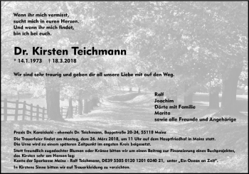 Traueranzeige von Kirsten Teichmann von Trauerportal Rhein Main Presse