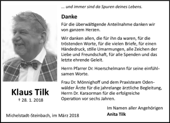Traueranzeige von Klaus Tilk von Trauerportal Rhein Main Presse