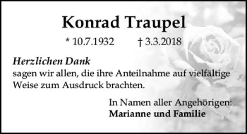 Traueranzeige von Konrad Traupel von Trauerportal Rhein Main Presse