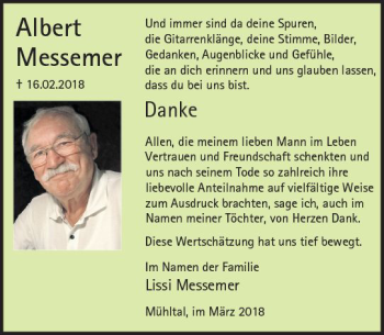 Traueranzeige von Lissi Messemer von Trauerportal Rhein Main Presse