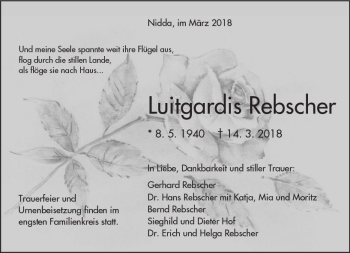 Traueranzeige von Luitgardis Rebscher von  Kreisanzeiger