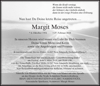 Traueranzeige von Margit Moses von  Usinger Anzeiger
