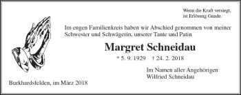 Traueranzeige von Margret Schneidau von  Gießener Anzeiger