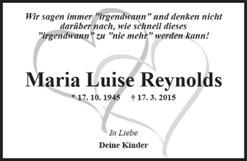 Traueranzeige von Maria Luis Reynolds von Trauerportal Rhein Main Presse