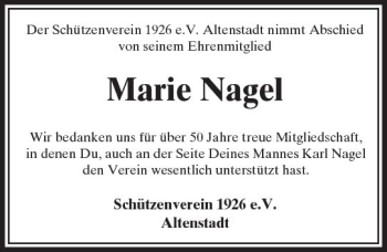 Traueranzeige von Marie Nagel von  Kreisanzeiger