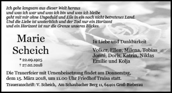 Traueranzeige von Marie Scheich von Trauerportal Rhein Main Presse