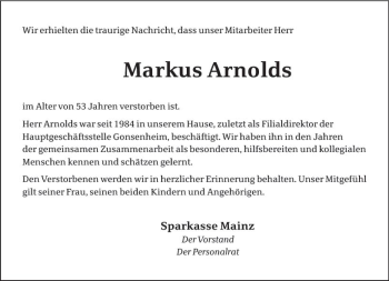 Traueranzeige von Markus Arnolds von Trauerportal Rhein Main Presse