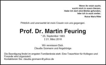 Traueranzeige von Martin Feuring von Trauerportal Rhein Main Presse