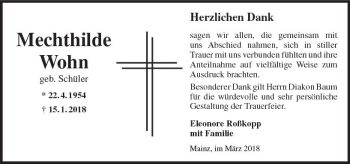 Traueranzeige von Mechthilde Wohn von Trauerportal Rhein Main Presse