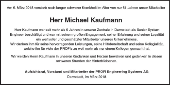 Traueranzeige von Michael Kaufmann von Trauerportal Rhein Main Presse