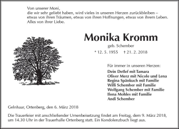 Traueranzeige von Monika Kromm von  Kreisanzeiger