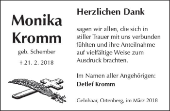 Traueranzeige von Monika Kromm von  Kreisanzeiger