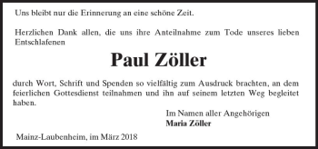 Traueranzeige von Paul Zöller von Trauerportal Rhein Main Presse